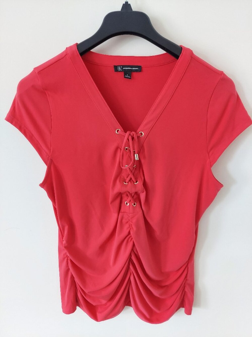 INC International Concepts Lace-up Pink Tie Top Size S Polyester/Spandex